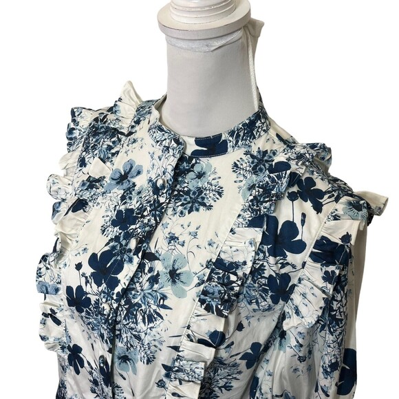 Universal Standard x Erdem Kalina Shirt Floral Ruffle Button Women’s XS Blue - Picture 9 of 12